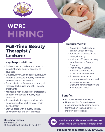 Full-Time Beauty Therapist Lecturer Advertisement